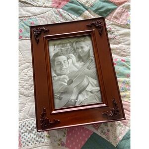 Melannco Wooden Jewelry Valet Box with 4x6 Photo Frame Cherry Finish Keepsake